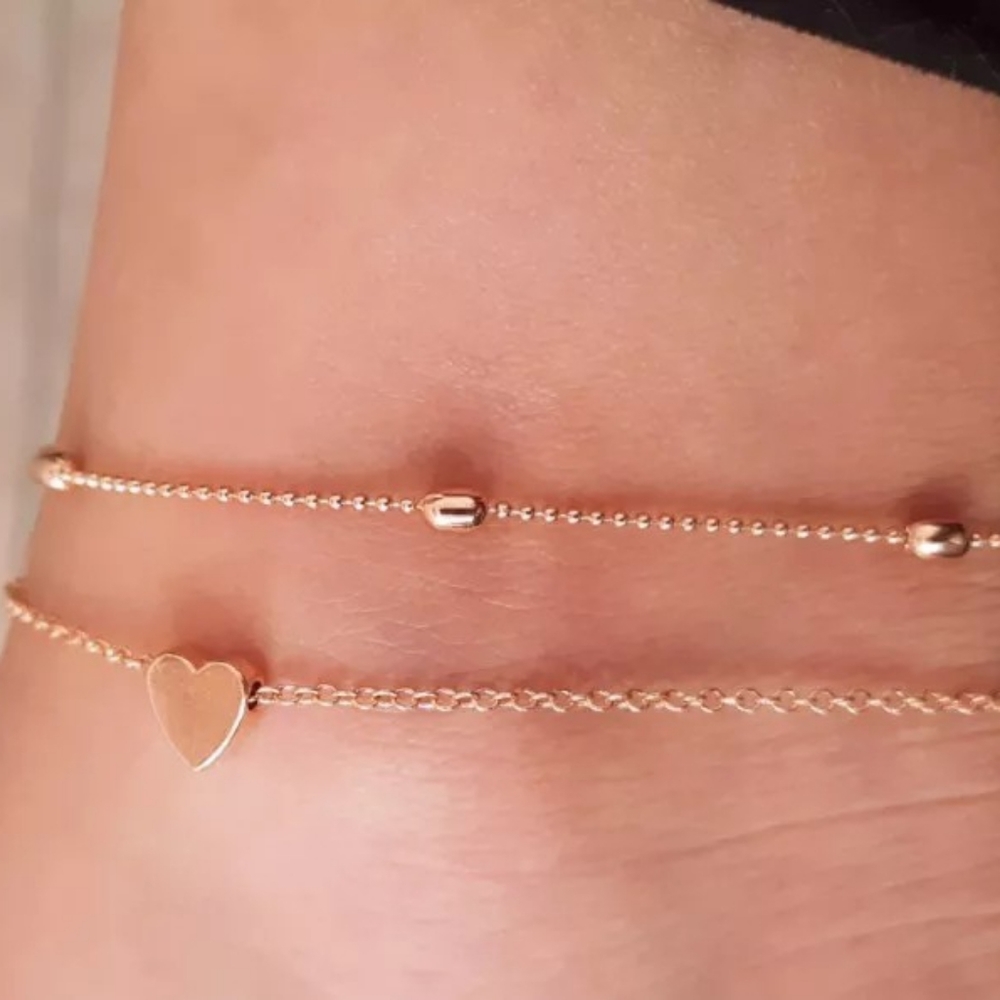 NEW Gold Double Layer Heart Ball Ankle Bracelet - Picture 7 of 16